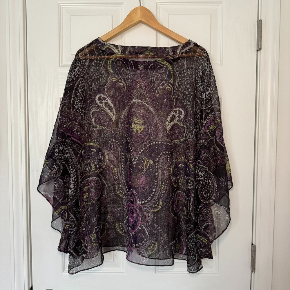 Chicos blouse tunic purple pattern size L / XL flowy summer spring colorful